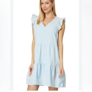 Southern Tide Evelyn Seersucker Blue White Striped Tiered Dress Size XS